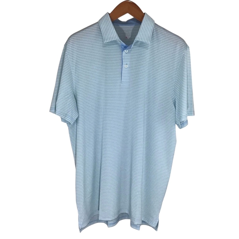 Southern‎ Tide Polo Shirt Mens XL Blue Stripe Recycled Polyester Spandex